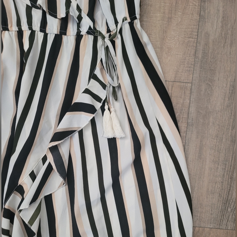 BLUSH | Ruffled Off the Shoulder Striped Dress - Picture 4 of 7